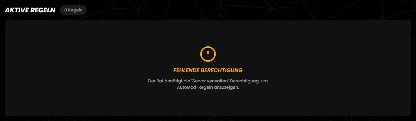 Hinweis „Fehlende Berechtigung“ statt der Regelliste