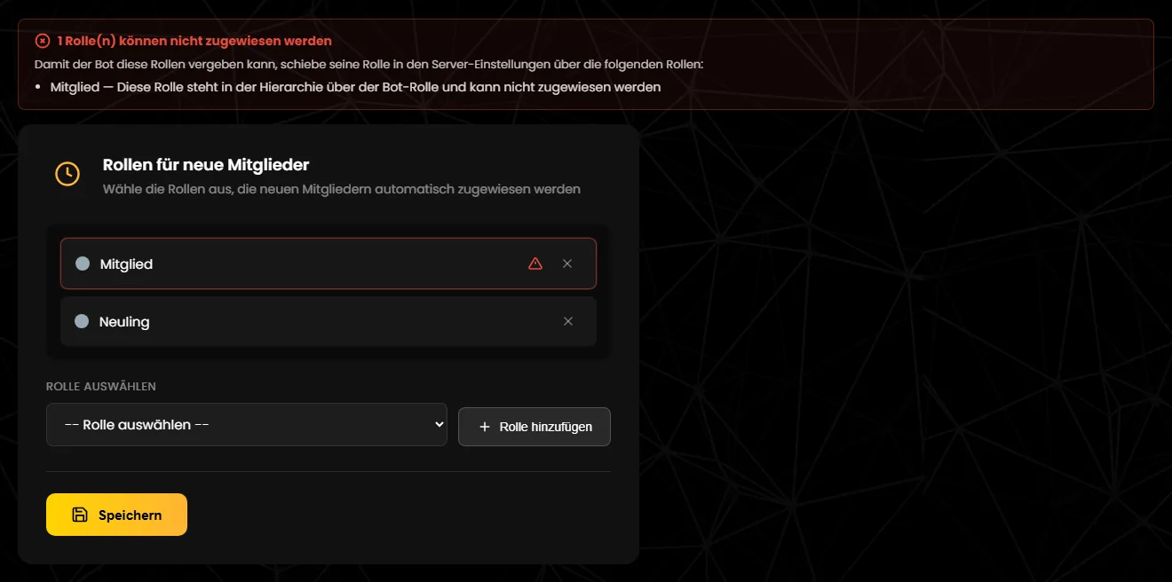 Rotes Banner und ⚠ an der Rolle „Mitglied“