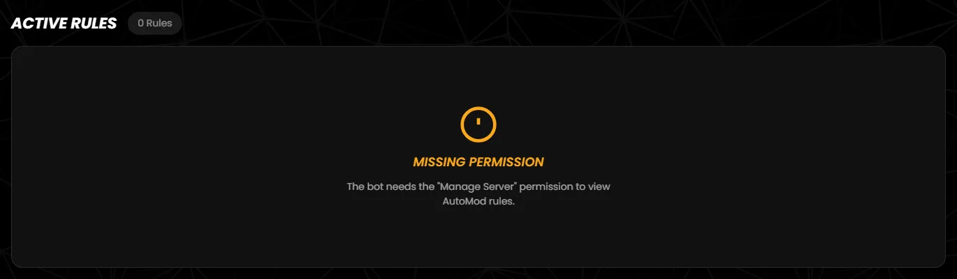 The “Missing Permission” notice instead of the rule list