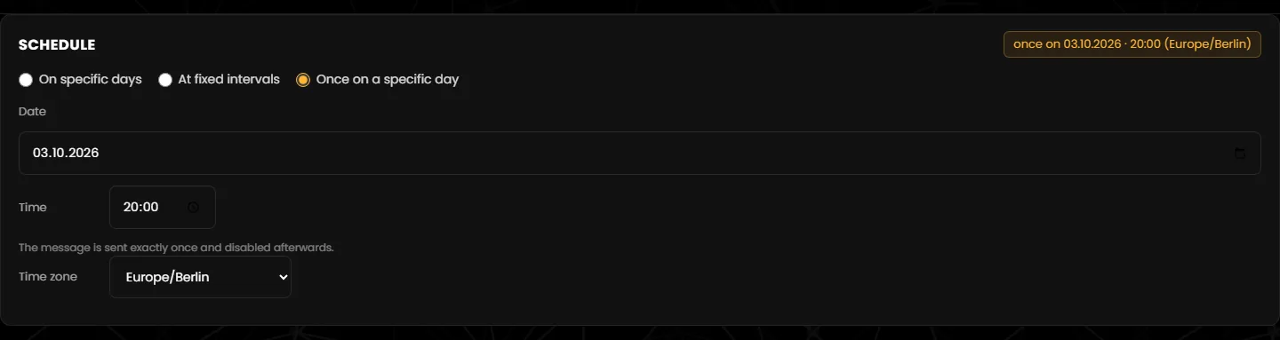 Schedule “Once on a specific day” with date and time