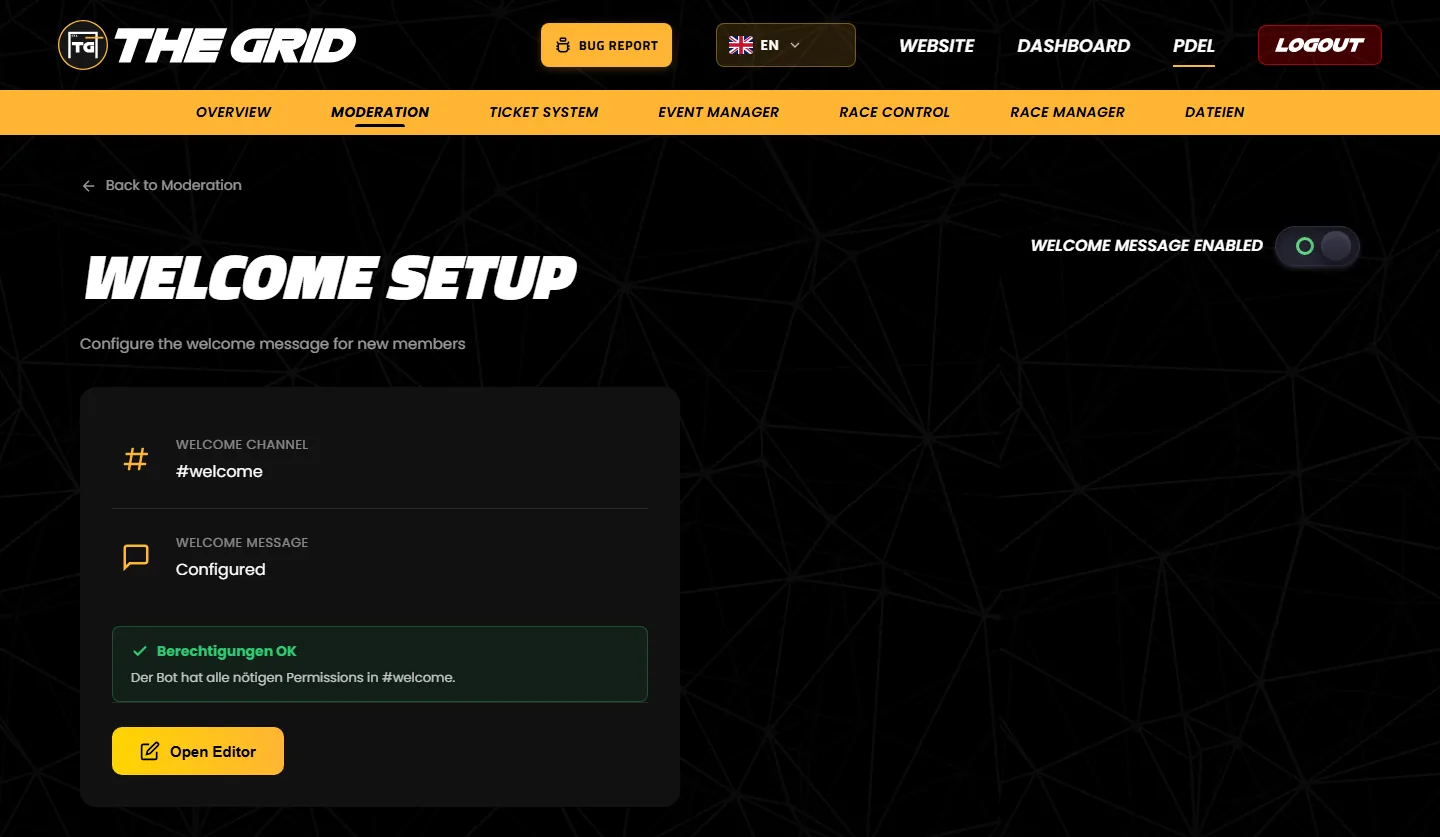 The “Welcome Setup” page in the dashboard