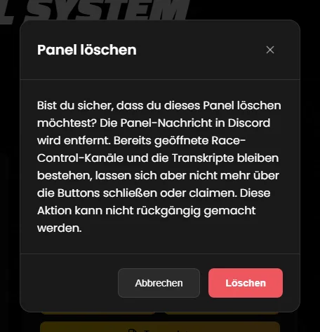 Rückfrage beim Löschen eines Panels