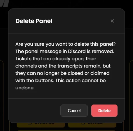 Confirmation when deleting a panel